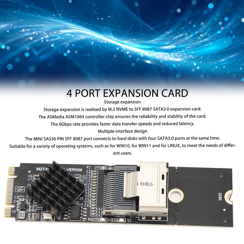 M.2 NVME to SFF 8087 SATA3.0 Expansion Card 4 Port