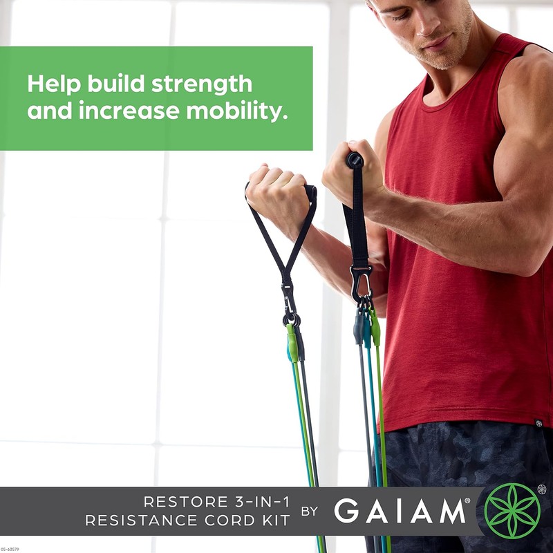 Gaiam 3-in-1 Resistance Band Kit with Comfort-Grip Handles and Interchangeable