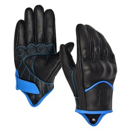 Harssidanza Woman Leather Motorcycle Gloves,Motorbike Gloves,Road Racing,Cycling,Climbing, Powersports Gloves Touchscreen GL016US,Blue,Size L