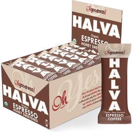 Oh, Goodness! Organic Halva Bars - Paleo Approved, Espresso Flavor - 16 Pack of 40g Bars, No Additives, Refined Sugar, or Artificial Sweeteners