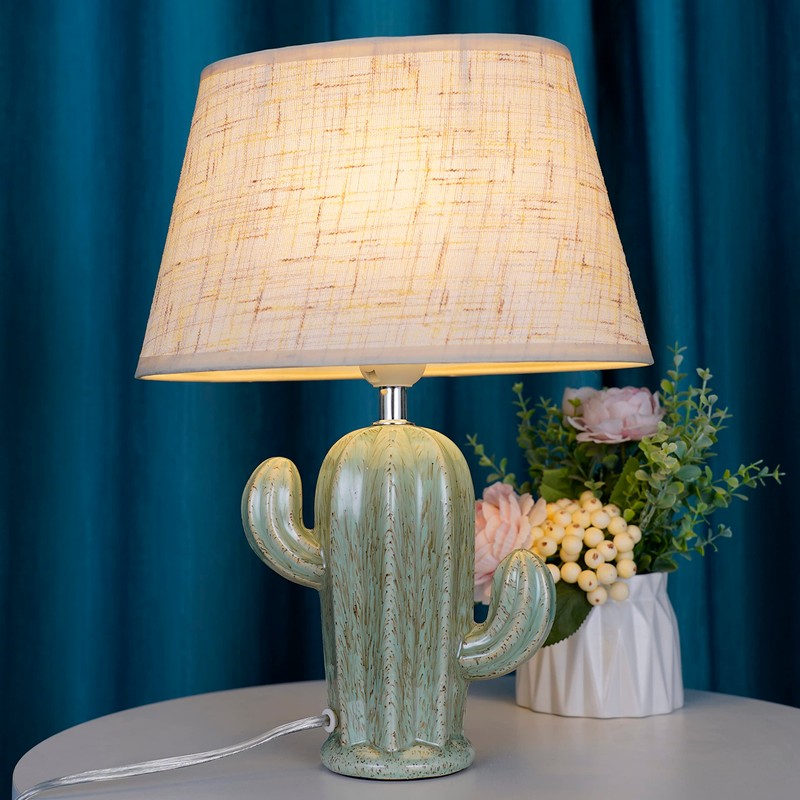 Aeyee Cactus Desk Lamp, Modern Night Light with Fabric Lampshade,