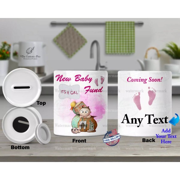 The Custom Pro New Baby Girl Fund Personalized CERAMIC Money