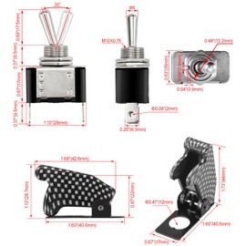 Heschen Metal Toggle Switch Flick Flip, 12V 20A, SPDT, ON/Off 2 positon, 2 pin, with Black Waterproof Cap