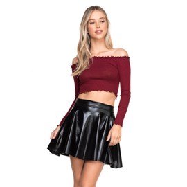Women's Junior Plus J2 Love Faux Leather Back Gold Zip Mini Skater Skirt, 2X, Black Metallic