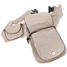 GURU SHOP Fabric Sidebag & Waist Bag 'Flower of Life', Boho Belt Bag, Bum Bag from Nepal - Olive Green, Men/Women, Cotton, 25 x 20 x 4 cm, Festival Bum Bag Hippie, beige / brown, Unit size, Casual