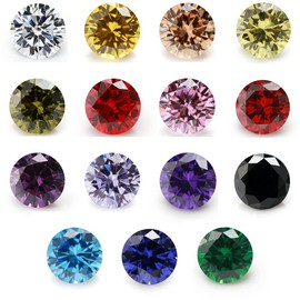 JIANGYUANGEMS - Piedra de circonita cúbica de corte redondo 5A, mezcla de 15 colores, piedras de circonita cúbica sueltas, piedras sintéticas para hacer joyas, 9mm 1pcs per color, Circonita cúbica,
