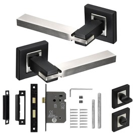 Decoranddecor Duo Colour Door Handles Internal – Aluminium Silver and Black Door Handle Sets for Interior Doors | Internal Door Handles with Mortice Latch and Butt Hinge | Nexus Range