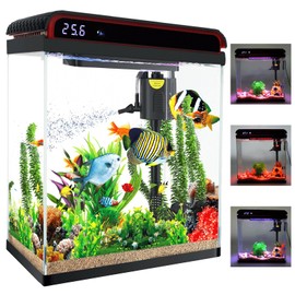 20 Gallon Fish Tank, Large Betta Tank with Glass Aquarium Starter Kits Self Cleaning with 3 Types of LED Lights and Filter Water Pump, Ultra Quiet Decoration Kids Room Gift Decor