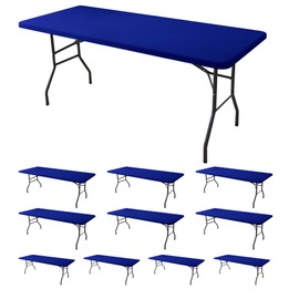 Enjoyidea Fitted Tablecloth for 8 Foot Rectangle Tables-10 Pack Royal Blue Elastic Outdoor Picnic Table Cover-Spandex Stretch Folding Tablecloths for Camping Dining Room Patio Kitchen Banquet Party