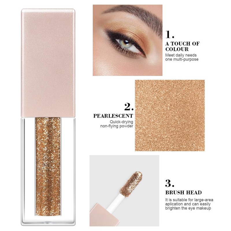 Liquid Eyeshadow, Glitter Metallic Eyeshadow for Brightening Eyes, Long-Lasting and