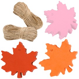 Whaline 150Pcs Fall Maple Leaf Paper Gift Tags Orange Red-Brown Pink Hanging Blank Labels with Hemp Rope for Autumn Harvest Thanksgiving Party DIY Crafts Supplies