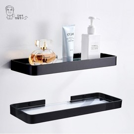 Modern Black No-Drill Glass Straight Bathroom Shelf D 30cm/White 2ea