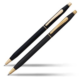 Cross Century, Black, Ballpoint Pen and 0.7mm Pencil Set, with 23 Karat Gold Plated Appointments (250105WG)