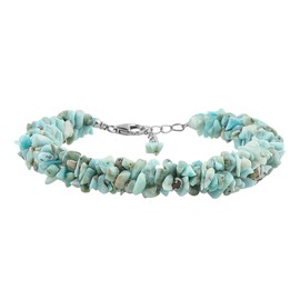 CRYSTALIS Natural Sea Larimar Beads Braided Rope Bracelet, Chips Nuggets Beaded Gemstones, Chakra Healing Stones, Gift Giving Womens Jewelry, 925 Sterling Silver Bracelet 8 inch