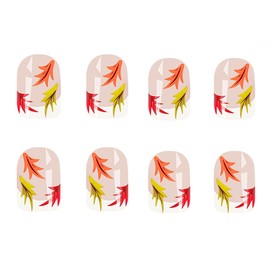 Fall Maple Leaf Press on Nails Short Square White French Tip Fake Nails With Leaves Designs Autumn Full Cover Stick on Nails Acrylic Reusable Artificial Nails for Women Girls Thanksgiving 24Pcs