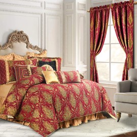 Loom and Mill Luxury Red Damask Curtains for Bedroom, Textured Lined Jacquard Curtain 2 Panels with Tiebacks, Window Curtain for Living Room Banquet Christmas Decor, Rod Pocket(52”Wx 108”L, 2 Panels)