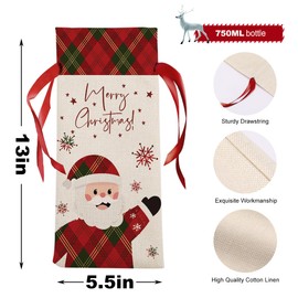 2Pcs Vintage Christmas Gifts for Women Holiday Wine Bag Xmas Gift for Men Her Lady Coworker Friend Bestie Sister Mom Wine Gift Bag Wine Bags for Wine Bottles Gifts