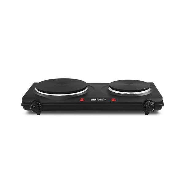 Elite Gourmet EDB-302BF Countertop Double Cast Iron Burner, 1500 Watts