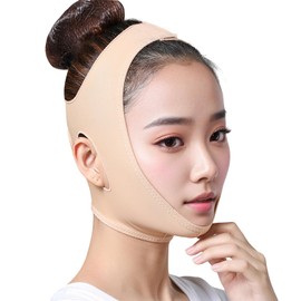 DELUXEFOX Small Face Belt, Face Band, Chase Line Belt, Lift Up Mask, Velcro Design, Highly Elasticity, Adjustable, Breathable, Beautiful Chin Support, Lift Up, Small Face, Unisex (Skin Color, L)