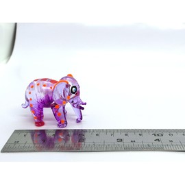 Sansukjai Elephant Miniature Tiny Hand Blown Glass Art Figurines Animals Collectible Gift Decorate, Trunk Down (Purple Orange)