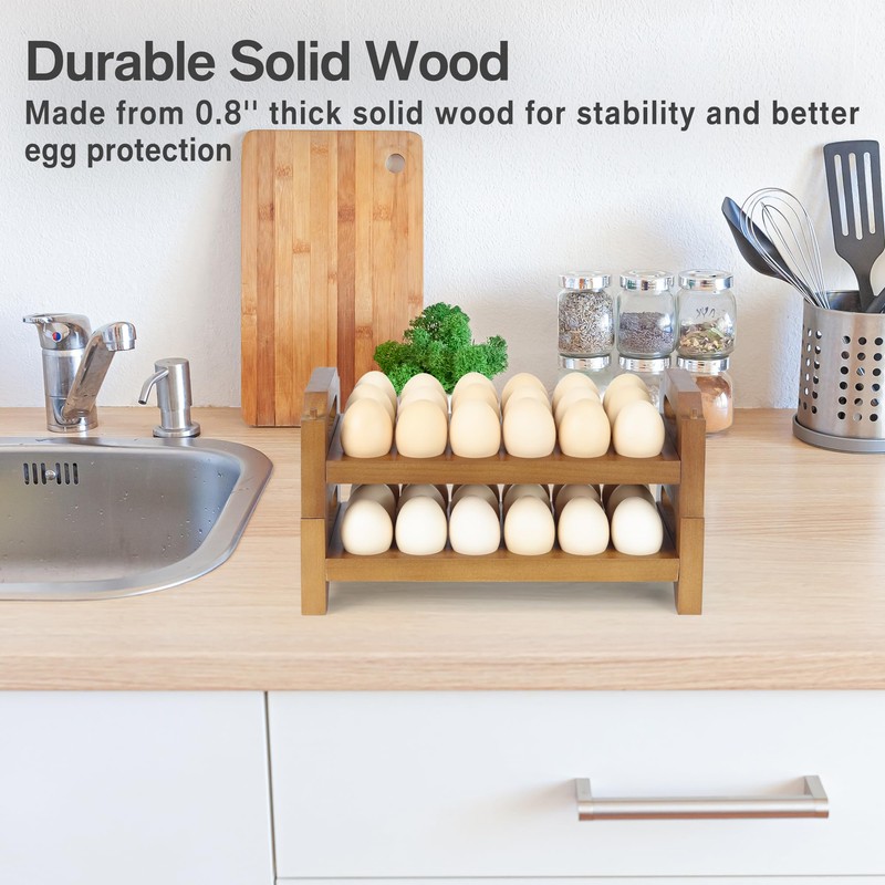 Uibyriy 2-Tier Wooden Egg Holder for 36 Eggs, Wooden Egg