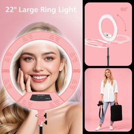AURIANI 22" Large Ring Light with Stand,Foldable LED Big Ring Light Tripod for iPhone Phone Ipad, 75" Tall Tripod Touch Screen,Wireless Remote for Live Stream,YouTube,TikTok Video Shooting Pink