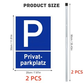 Pack of 2 Private Parking Sign with Posts with 90 cm High Pole, Parking Prohibited Sign, Parking Sign, Parking Sign - Easy Assembly