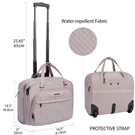 EMPSIGN Rolling Laptop Bag Women with Wheels, Briefcase for Women Fits Up to 15.6 Inch Laptop Briefcase on Wheels, Water-Repellent Overnight Rolling Computer Bag with RFID Pockets, Grey Pink