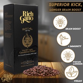 Rich Gano Reishi Mushroom Coffee – (6 Boxes of 30 Sachets) Black Coffee with Ganoderma Extract – All Natural Vegan Friendly Instant Coffee Packets – Zero Jitters Immune Support Ganoderma Coffee