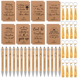 ULELE 48Pcs Christian Gift Set Bulk Bible Verse Inspirational Bamboo Pens 3 x 5 Inch Religious Notebooks Bible Verse Keychains Bulk Jesus Loves You Gifts for Church Sunday School Office Supplies