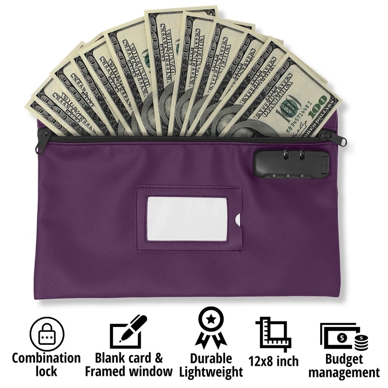 Leatherette Money Bag with Lock | 12x8 Inch | Purple
