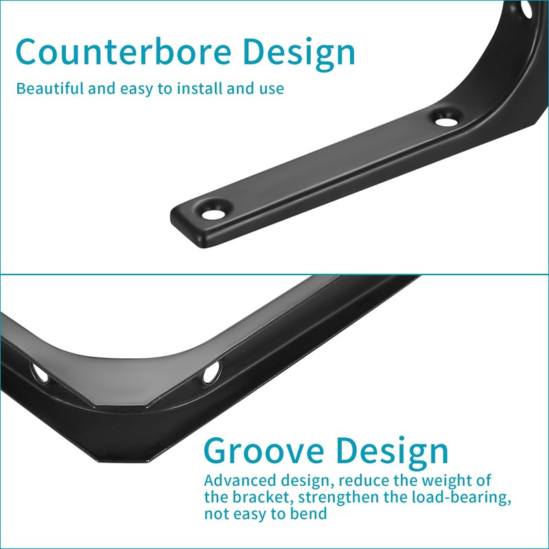 Pack of 4 Shelf Brackets, Metal Brackets, Shelving Brackets, Black,