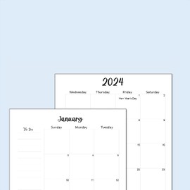 2024 Monthly Planner Calendar Refills fits 11-Disc (8.5 x 11 inches) Planners Such as; TUL Letter, Big Happy Planner, Staples ARC Notebook, Levenger Circa, NOTIQ Letra, Marta Stewart (Flora)