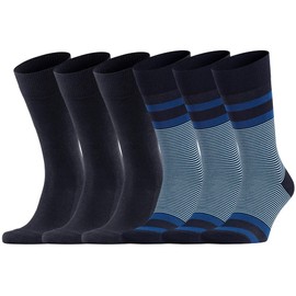 Dafi soft 6 Pack Men's Business Striped Socks Cotton, Multipack, Made in Turkey (EU 43-46 / UK 9-12, 6x Navy Mix)