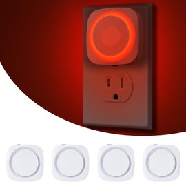 WEEKUU LED Night Lights Plug into Wall, Indirect Soft Dimmable Night Light with Dust to Dawn Sensor, Red Nightlight for Bedroom,Bathroom,Kitchen,Stairs,Hallway,Travel, 4 Packs, Red