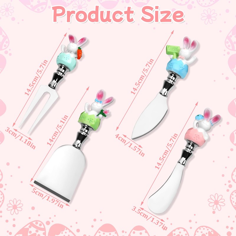 MOUNTCLIM 4 Pcs Easter Cheese Knives Set, Resin Handle with