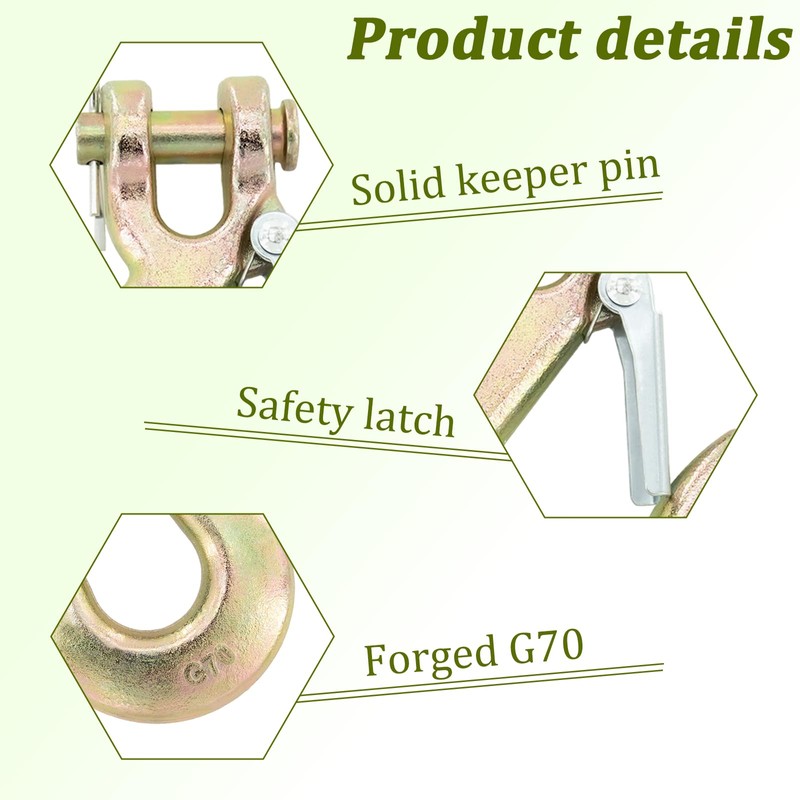 SEUNGCH 6 Pack Chain Hook with Safety Latch, 3/8" Heavy