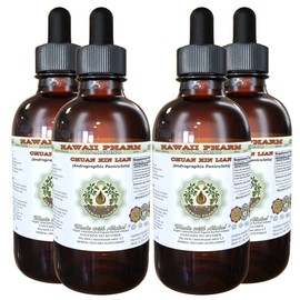 Chuan Xin Lian Alcohol-Free Liquid Extract, Chuan Xin Lian, Andrographis (Andrographis Paniculata) Herb Glycerite Hawaii Pharm Natural Herbal Supplement 4x4 oz