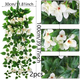 CITYES 2 Pcs Artificial Hanging Bougainvillea Flowers - UV Resistant White Faux Silk Vines for Outdoor Wall, Porch, Patio, Balcony, Garden, Yard, Outside Basket Decor