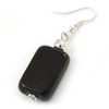 Black Glass Square Drop Earrings In Silver Tone - 60mm