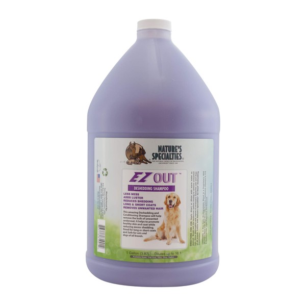 Nature's Specialties EZ Out Ultra Concentrated Deshedding Dog Shampoo for Pets, Makes up to 16 Gallons, Natural Choice for Professional Groomers, Removes Unwanted Hair, Made in USA, 1 gal