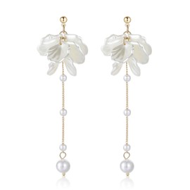 Kruckel Pearl like White Shell Flower Stud Earrings for Women | Symbolize love in its many forms. Wear yours as a reminder of all the loved ones in your life | Hypoallergenic, Push Back, Comfortable Everyday Wear, Versatile Fashion Accessory, Lightweight Jewelry for Women | Sparkle at Wedding, Birthday, Christmas, Everyday | With Kruckel Jewelry box, Great Gift for mother, wife, girlfriend and any other her