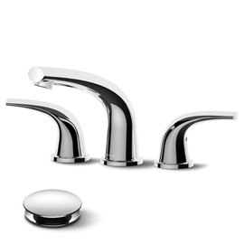 Lavatrum Polished Chrome Two Handles Widespread 8-inch Bathroom Faucet Solid Brass 3 Pieces Basin Faucets with Pop Up Drain Assembly and 2 Water Supply Lines Faucets
