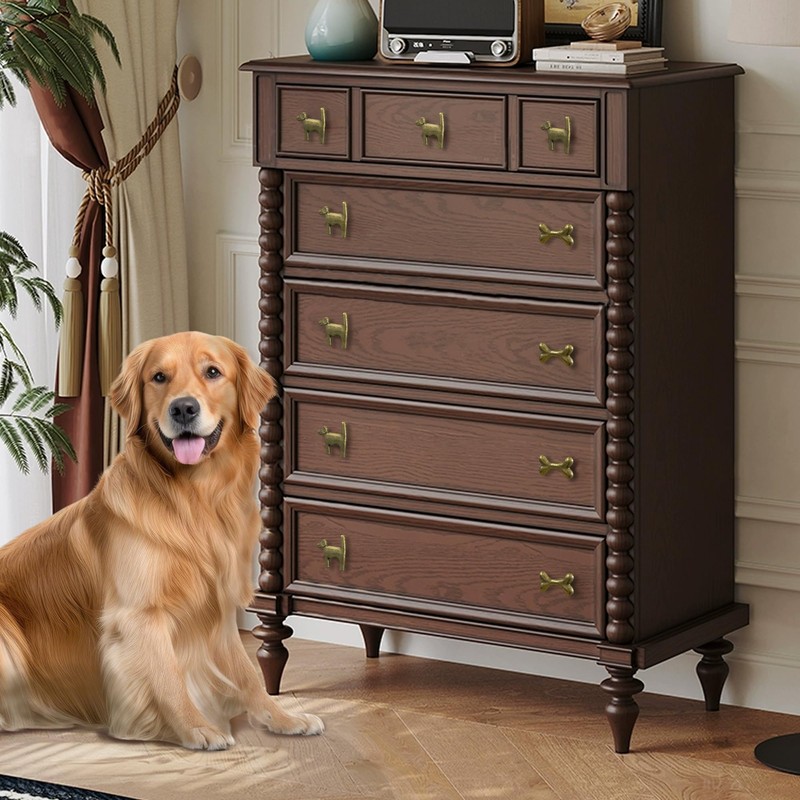 Adorable Golden Retriever + Dog Bone Cabinet Knobs, 6Pcs Bronze