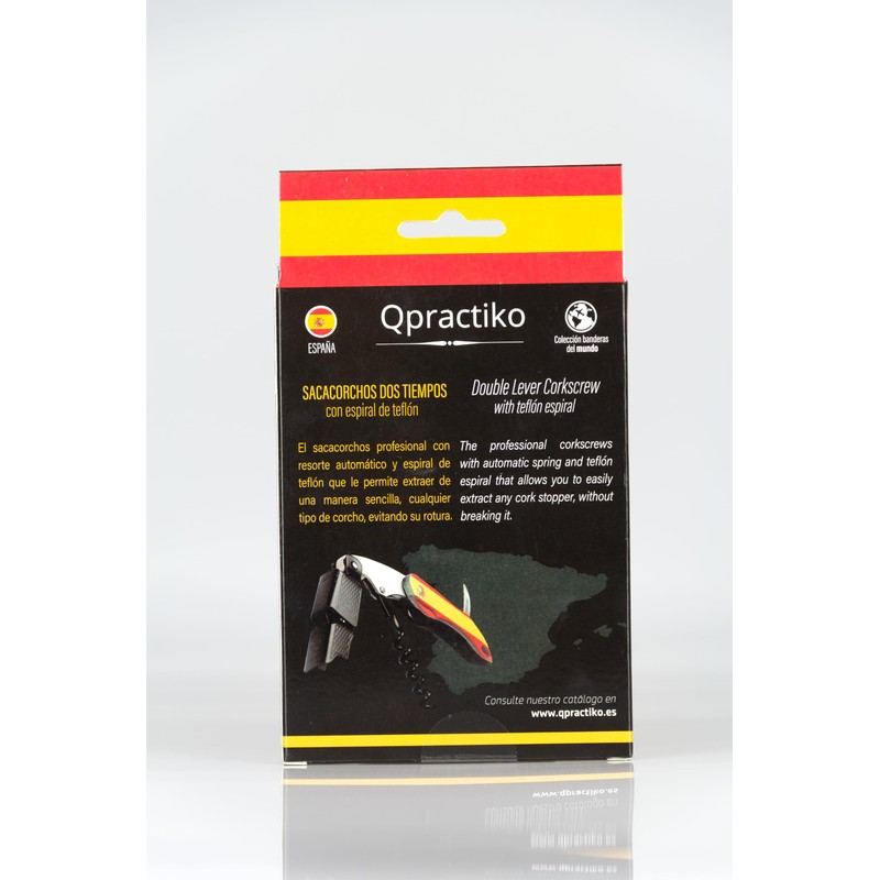 Qpractiko - Two-stroke corkscrew with Teflon spiral, "Spain flag", easy