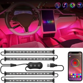 Nilight - TR-06 4PCS 48 LED Interior Lights DC 12V Multicolor Music Car Strip Light Under Dash Lighting Kit with Sound Active Function and Wireless Remote Control #springtok:_APP strip lights