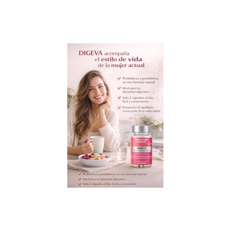 AKAM DIGEVA Probióticos y Prebióticos para Mujer 60 Cápsulas con