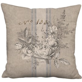 Rustic Rose Garland Grain Sack Style Pillow - 12 Inch Pillow - INSERT INCLUDED