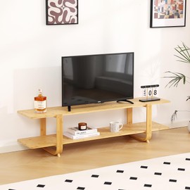 Tiita Bamboo TV Stand for 55 Inch TV, Entertainment Center with 2 Open Shelf, Mid Century Modern Media Console for Living Room, Bedroom, Wood