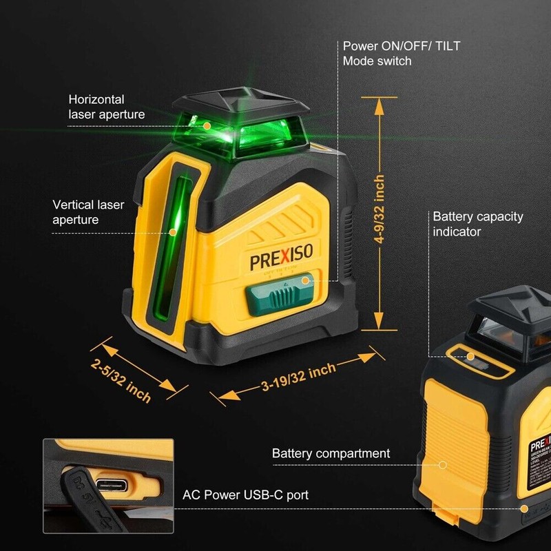 PREXISO 360 Laser Level 100Ft Dual Power Self Leveling Cross